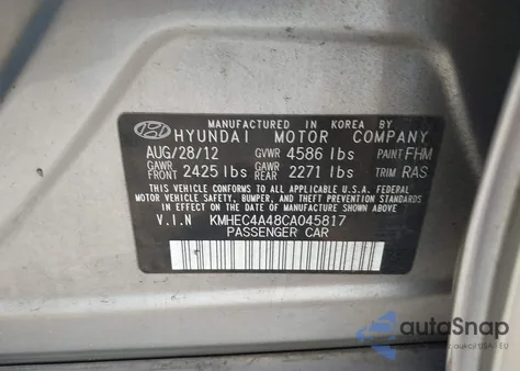 2012 Hyundai Sonata z USA, uszkodzony, nr VIN KMHEC4A48CA045817